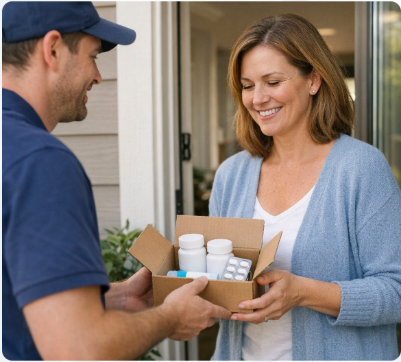 Delivery driver handing package to a customer